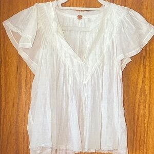 Old Navy White Sheer V‑Neck Flutter Sleeve Blouse